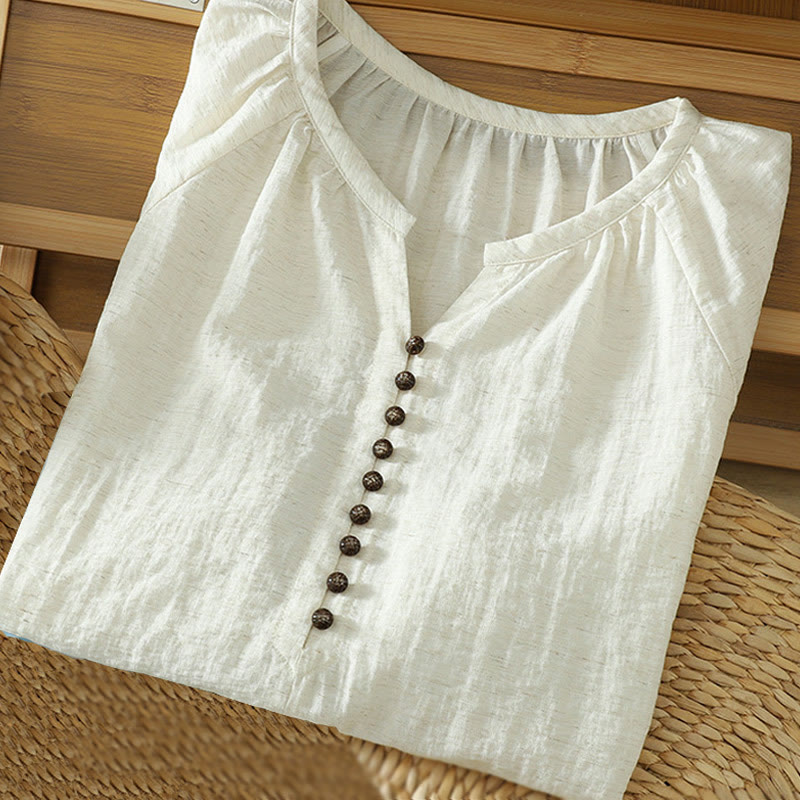 Camisa blanca lisa con botones y manga tres cuartos para mujer Buddha Stones