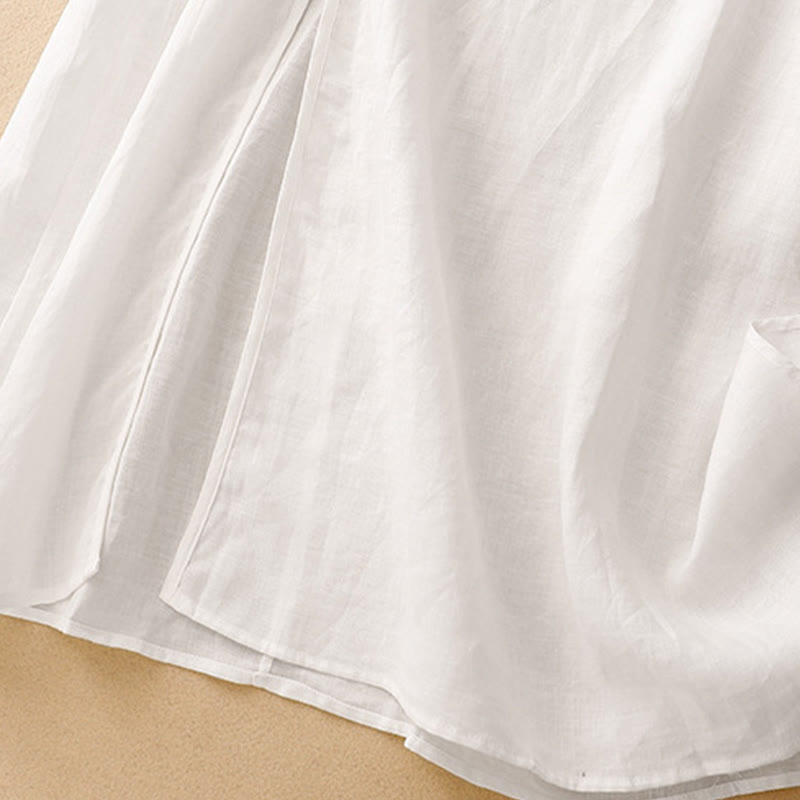 Vestido midi de manga corta con cuello en V y botones de rana para mujer , Buddha Stones. - image 12