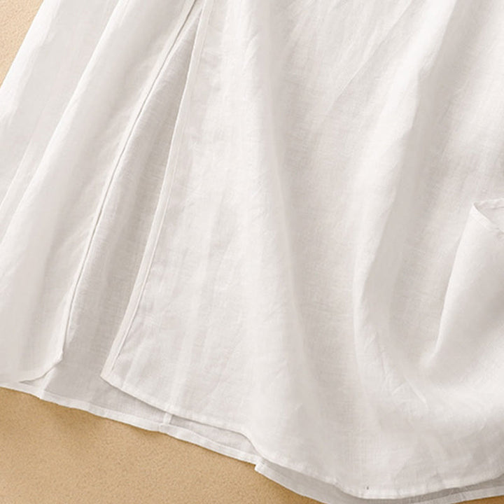 Vestido midi de manga corta con cuello en V y botones de rana para mujer , Buddha Stones. - image 12