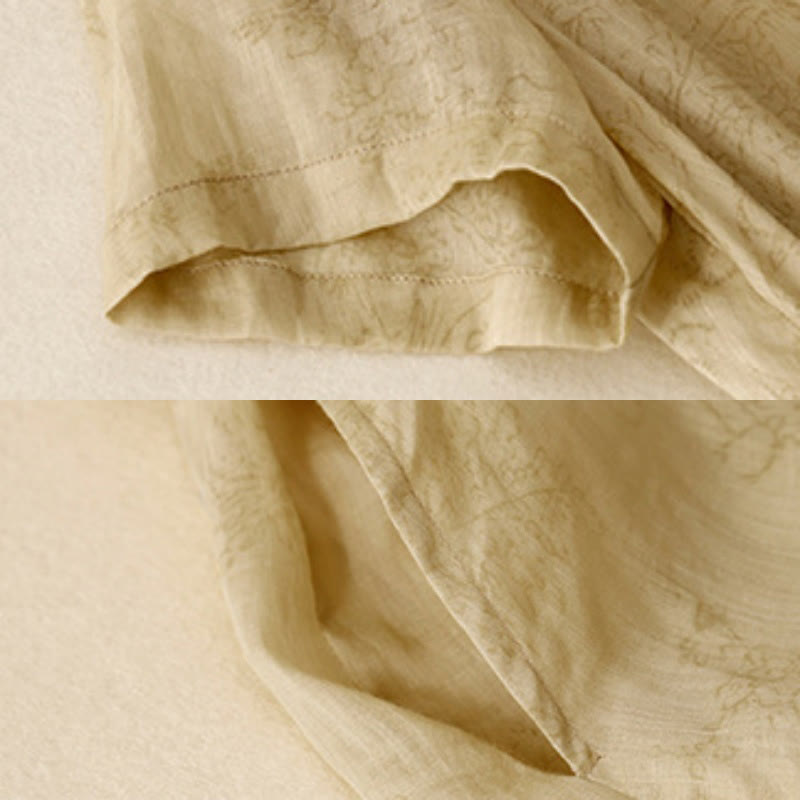 Vestido midi de verano de algodón y lino con cuello en V, mangas cortas y cordones para mujer, con bolsillos y estampado de Buddha Stones - image 3