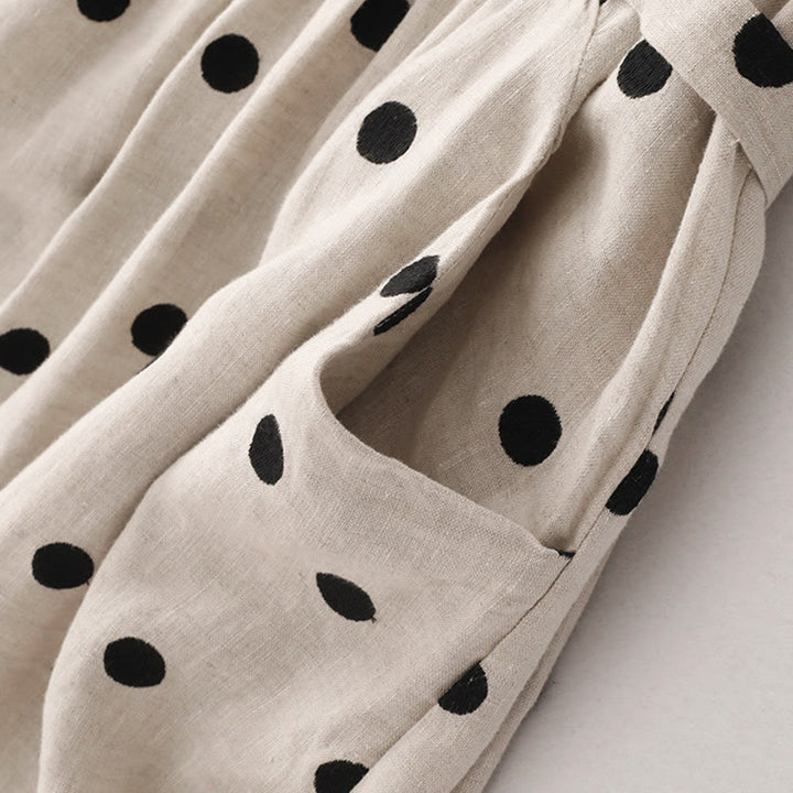 Vestido midi de lino y algodón con cuello en V, encaje y lunares de Buddha Stones para mujer, con bolsillos - image 13