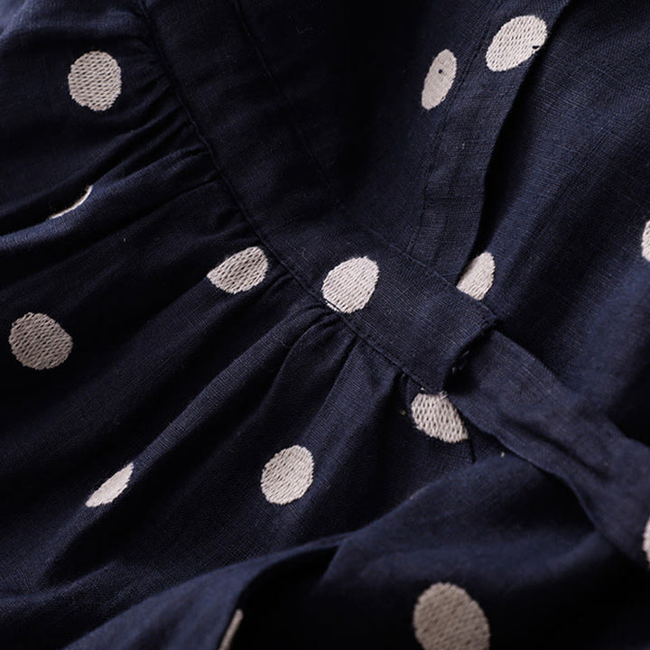 Vestido midi de lino y algodón con cuello en V, encaje y lunares de Buddha Stones para mujer, con bolsillos - image 3