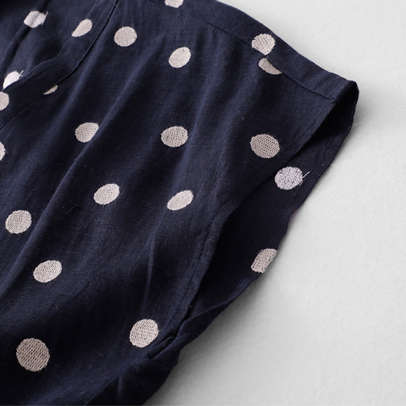 Vestido midi de lino y algodón con cuello en V, encaje y lunares de Buddha Stones para mujer, con bolsillos - image 6