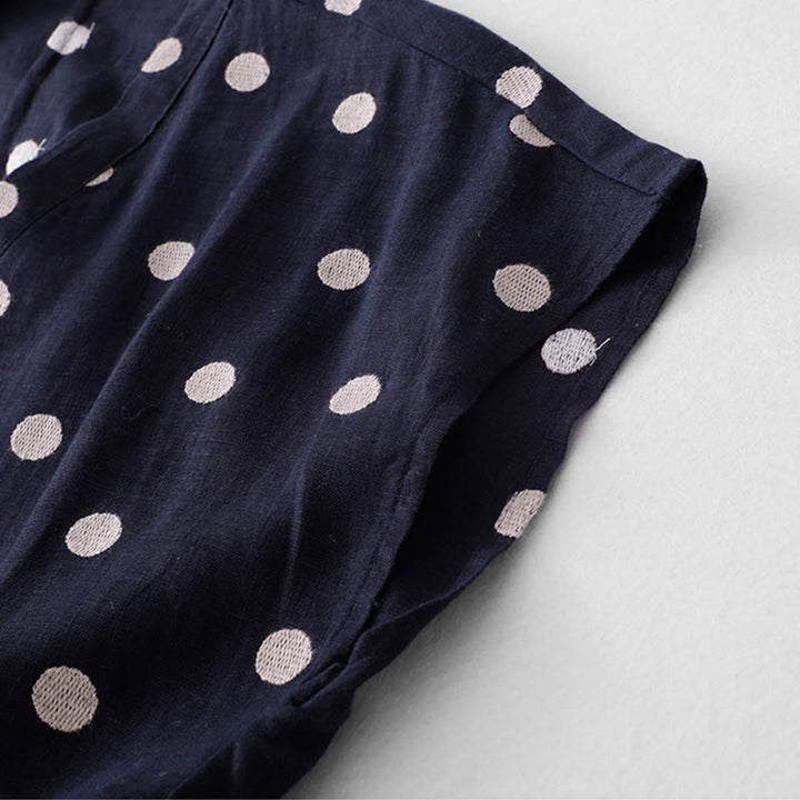 Vestido midi de lino y algodón con cuello en V, encaje y lunares de Buddha Stones para mujer, con bolsillos - image 6