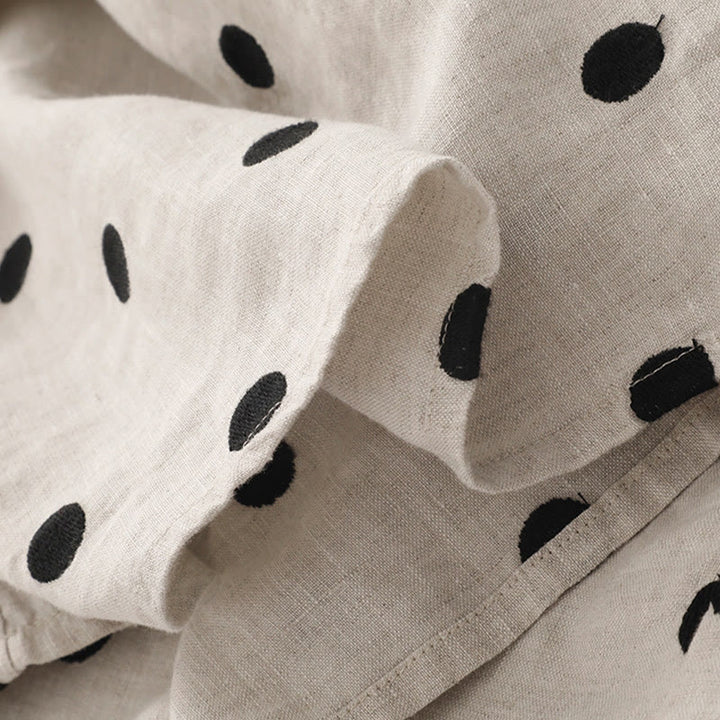 Vestido midi de lino y algodón con cuello en V, encaje y lunares de Buddha Stones para mujer, con bolsillos - image 15