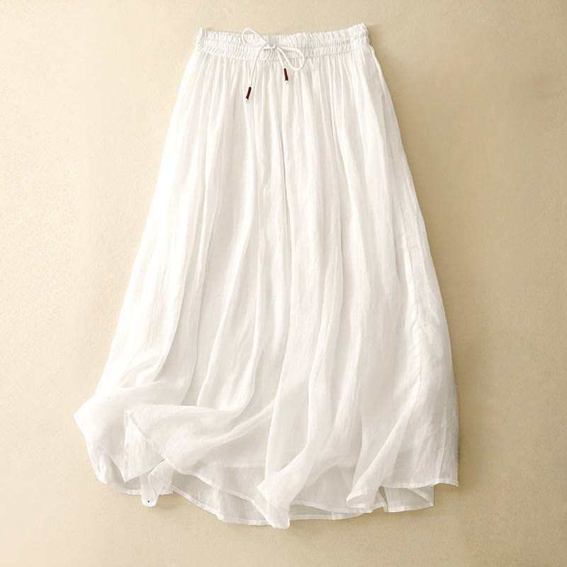 Falda de verano con cordón ajustable y cintura elástica de color liso para mujer con Buddha Stones - Blanco - US8-10，UK/AU12-14，EU40-42 (2XL) - image 0