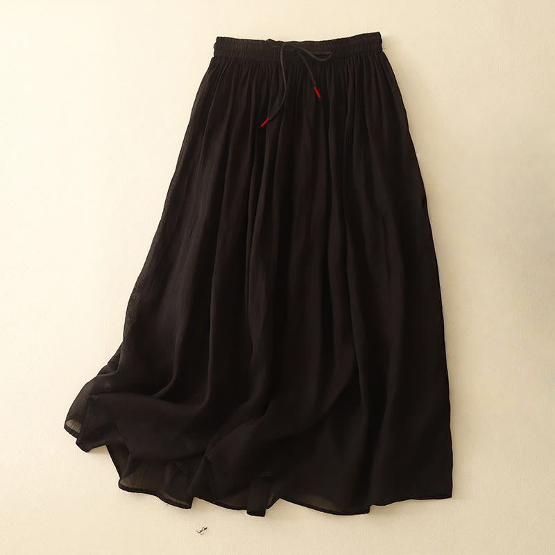 Falda de verano con cordón ajustable y cintura elástica de color liso para mujer con Buddha Stones - Negro - US8-10，UK/AU12-14，EU40-42 (2XL) - image 12