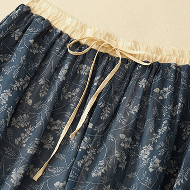 Falda de lino y algodón con cintura elástica para mujer, con estampado floral de Buddha Stones y bolsillos.