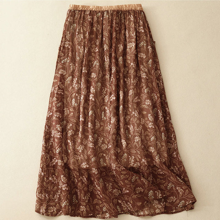 Falda de lino y algodón con cintura elástica para mujer, con estampado floral de Buddha Stones y bolsillos.