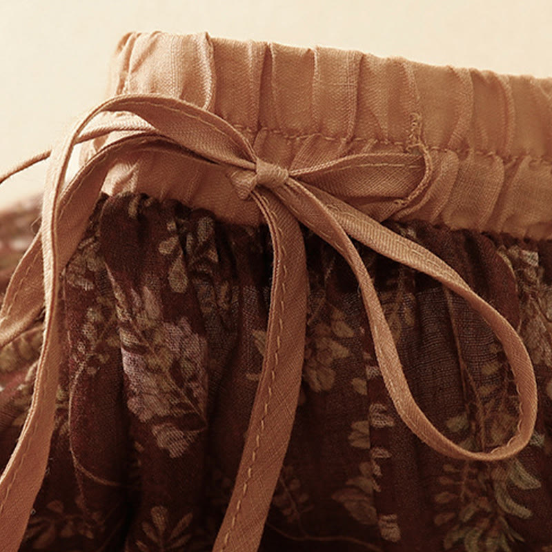 Falda de lino y algodón con cintura elástica para mujer, con estampado floral de Buddha Stones y bolsillos. - image 5