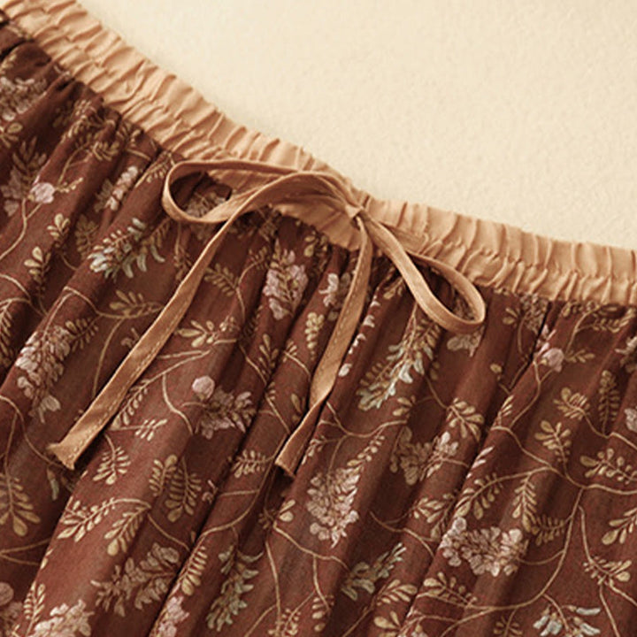 Falda de lino y algodón con cintura elástica para mujer, con estampado floral de Buddha Stones y bolsillos.