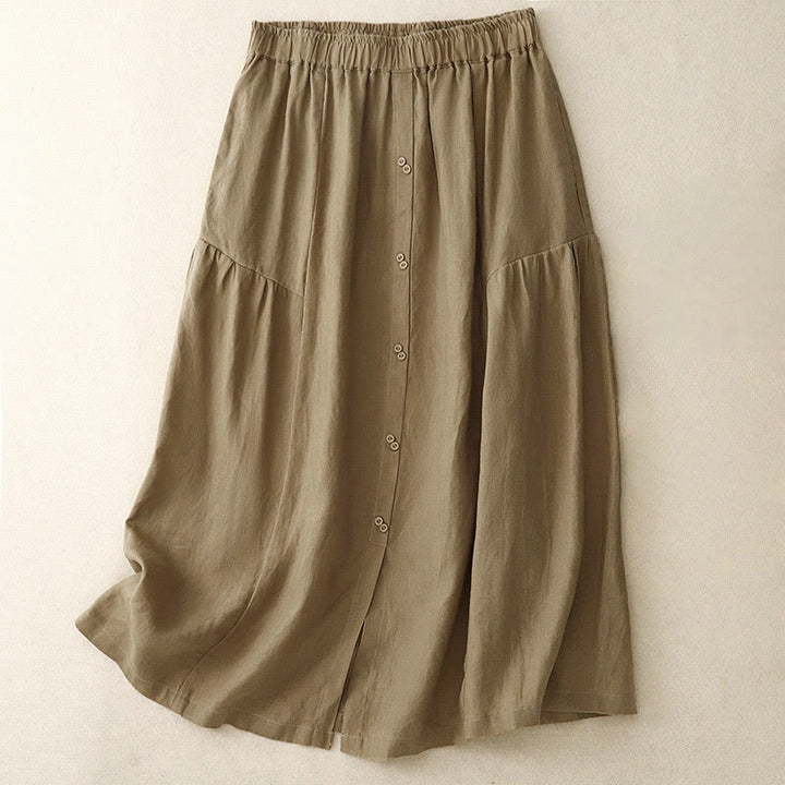 Falda de algodón con cintura elástica y bolsillos para mujer, diseño de aberturas, botones y Buddha Stones