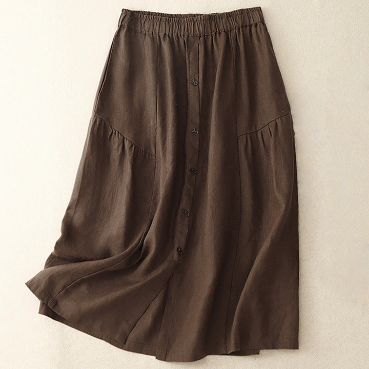 Falda de algodón con cintura elástica y bolsillos para mujer, diseño de aberturas, botones y Buddha Stones