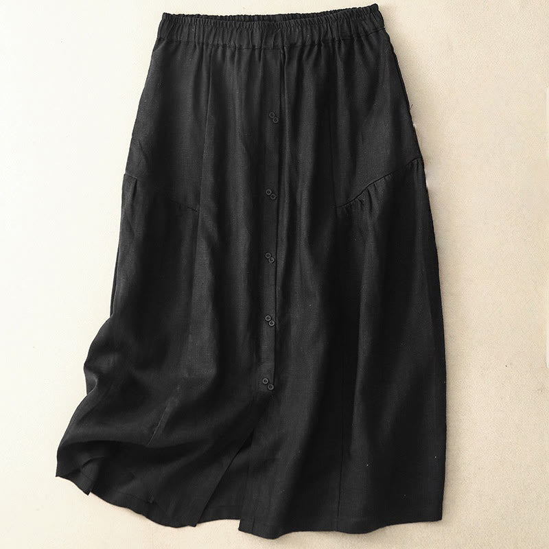Falda de algodón con cintura elástica y bolsillos para mujer, diseño de aberturas, botones y Buddha Stones