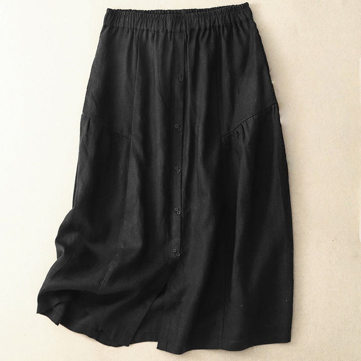 Falda de algodón con cintura elástica y bolsillos para mujer, diseño de aberturas, botones y Buddha Stones