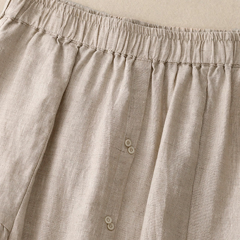Falda de algodón con cintura elástica y bolsillos para mujer, diseño de aberturas, botones y Buddha Stones