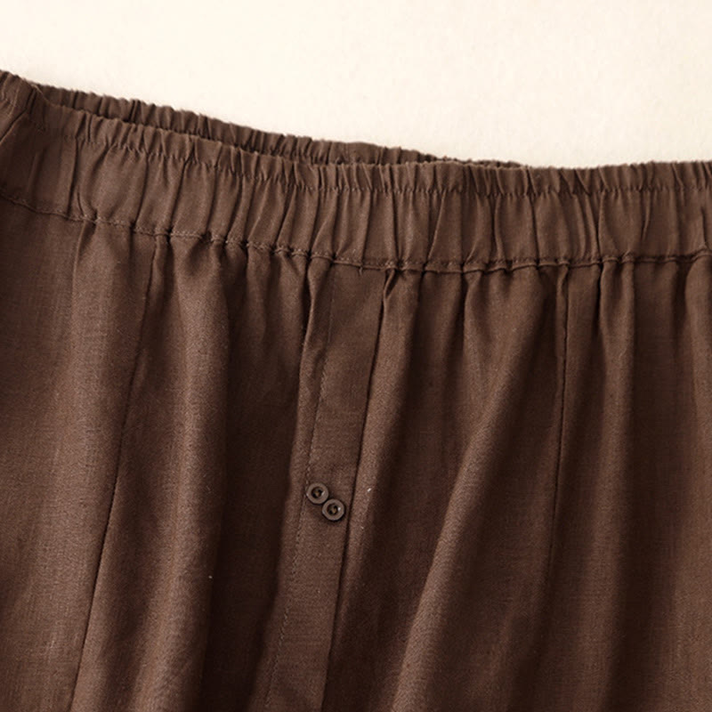Falda de algodón con cintura elástica y bolsillos para mujer, diseño de aberturas, botones y Buddha Stones