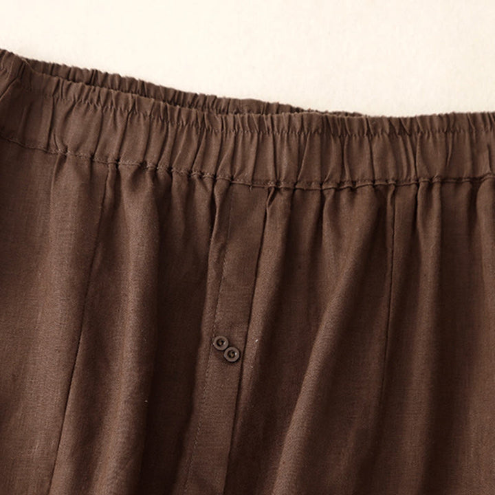Falda de algodón con cintura elástica y bolsillos para mujer, diseño de aberturas, botones y Buddha Stones
