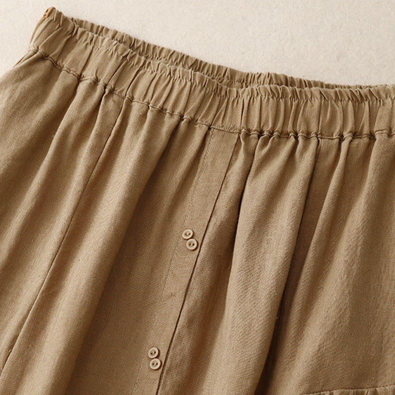 Falda de algodón con cintura elástica y bolsillos para mujer, diseño de aberturas, botones y Buddha Stones