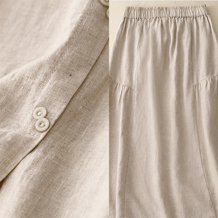 Falda de algodón con cintura elástica y bolsillos para mujer, diseño de aberturas, botones y Buddha Stones