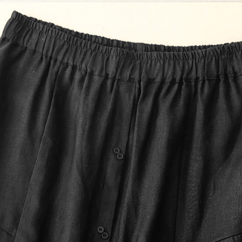 Falda de algodón con cintura elástica y bolsillos para mujer, diseño de aberturas, botones y Buddha Stones