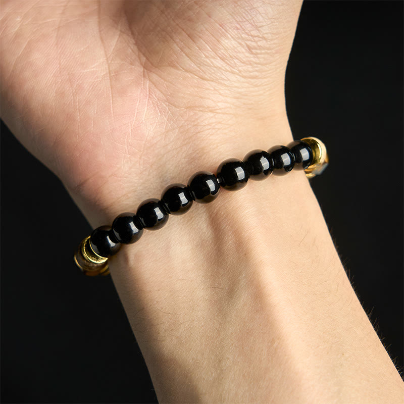 Pulsera purificadora seccional con cuentas de obsidiana negra y ojo de tigre de Buddha Stones