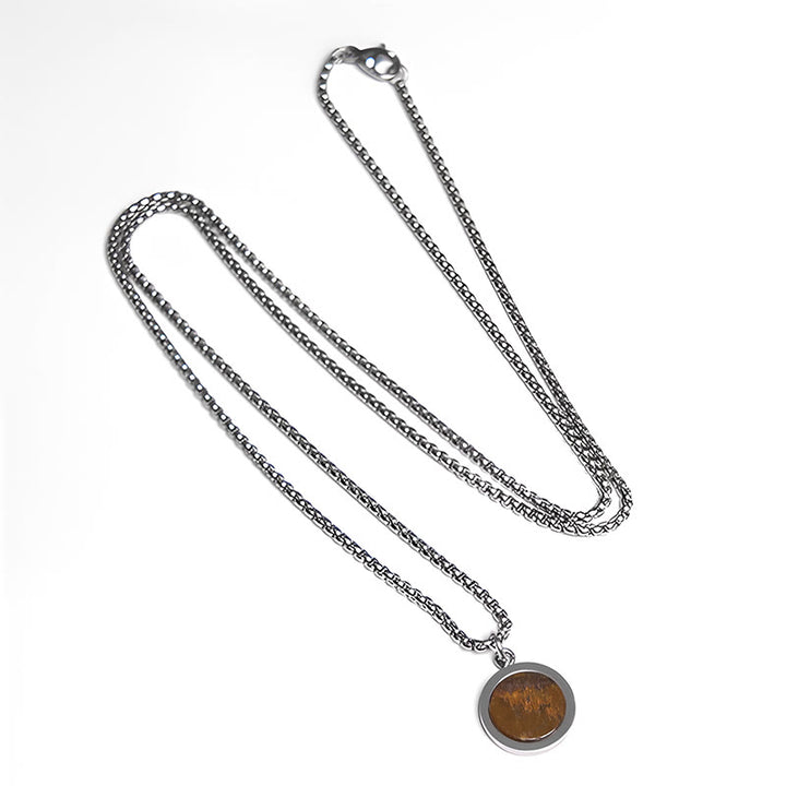 Collar con colgante de purificación de acero y titanio con piedras naturales de Buddha Stones, turquesa, ojo de tigre, lazurita, malaquita y acero.