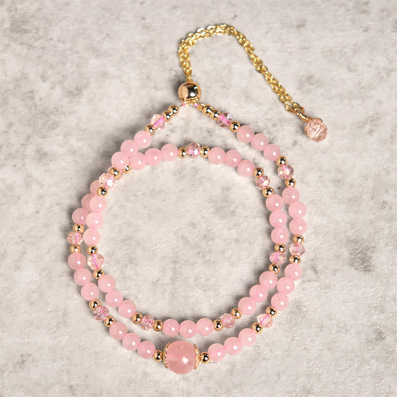Pulsera de doble capa con cuentas de cristal rosa citrino natural de Buddha Stones, ideal para el placer y la creatividad.