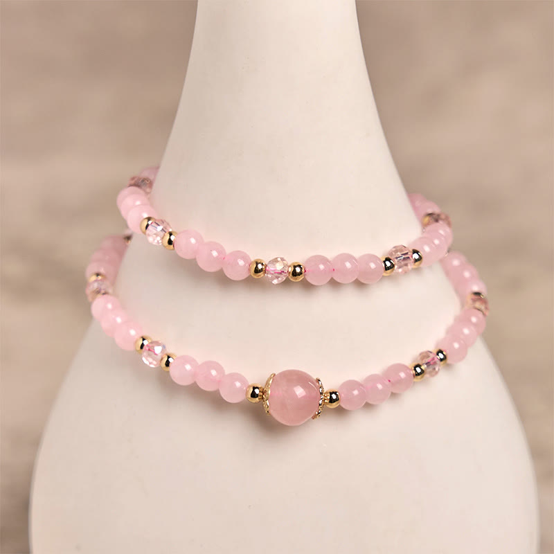 Pulsera de doble capa con cuentas de cristal rosa citrino natural de Buddha Stones, ideal para el placer y la creatividad.