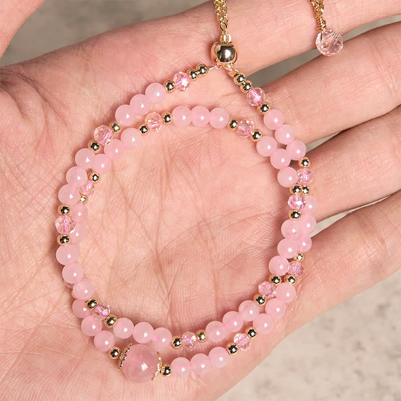 Pulsera de doble capa con cuentas de cristal rosa citrino natural de Buddha Stones, ideal para el placer y la creatividad.
