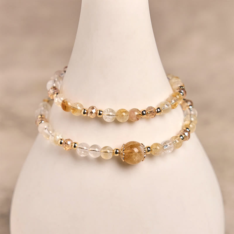 Pulsera de doble capa con cuentas de cristal rosa citrino natural de Buddha Stones, ideal para el placer y la creatividad.