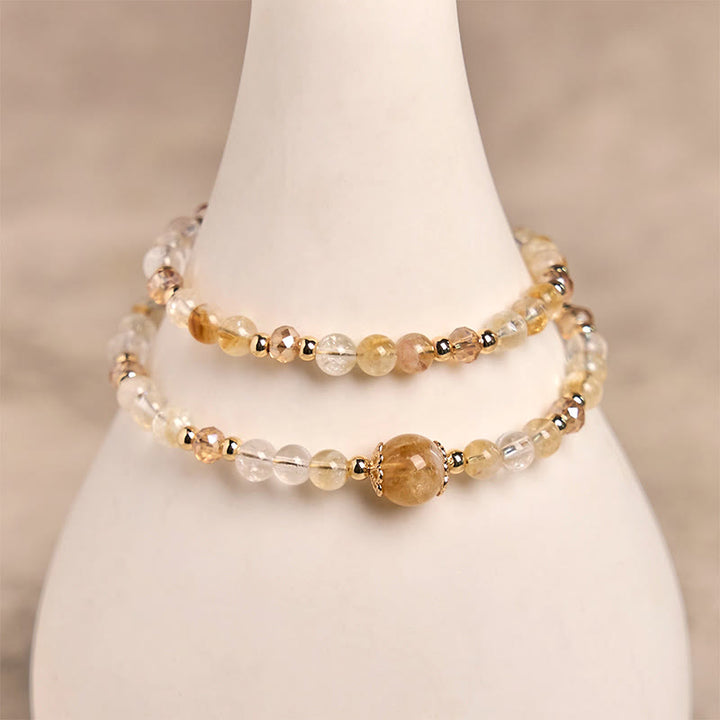 Pulsera de doble capa con cuentas de cristal rosa citrino natural de Buddha Stones, ideal para el placer y la creatividad.