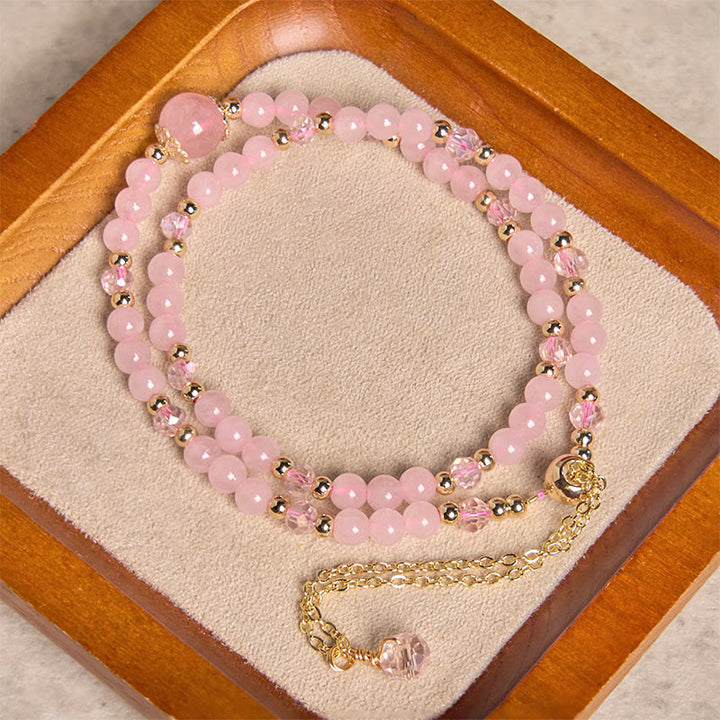 Pulsera de doble capa con cuentas de cristal rosa citrino natural de Buddha Stones, ideal para el placer y la creatividad.