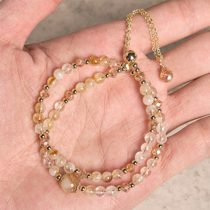 Pulsera de doble capa con cuentas de cristal rosa citrino natural de Buddha Stones, ideal para el placer y la creatividad.