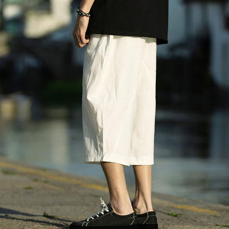 Pantalones de lino y algodón con diseño plisado de Buddha Stones para hombre, de verano, con cordón ajustable, de largo 7-8 y bolsillos - image 27