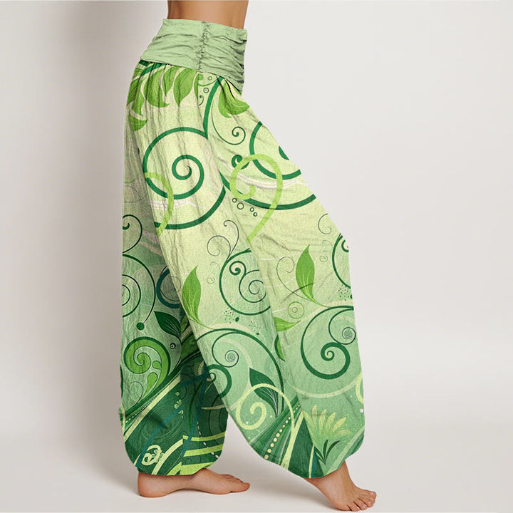 Pantalones harén casuales con estampado floral de enredadera de Buddha Stones para mujer - image 3