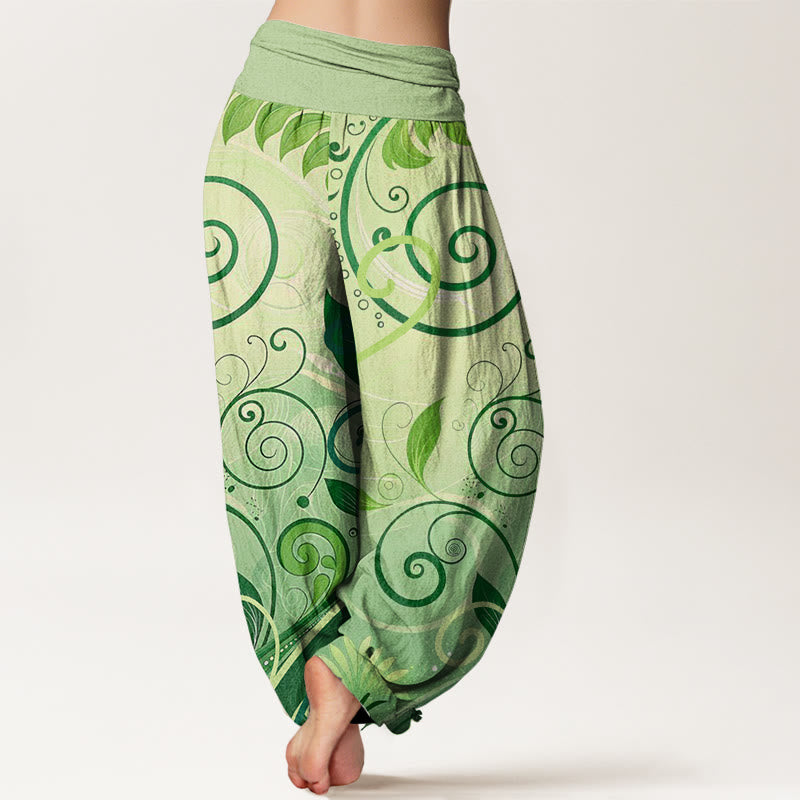 Pantalones harén casuales con estampado floral de enredadera de Buddha Stones para mujer - image 2