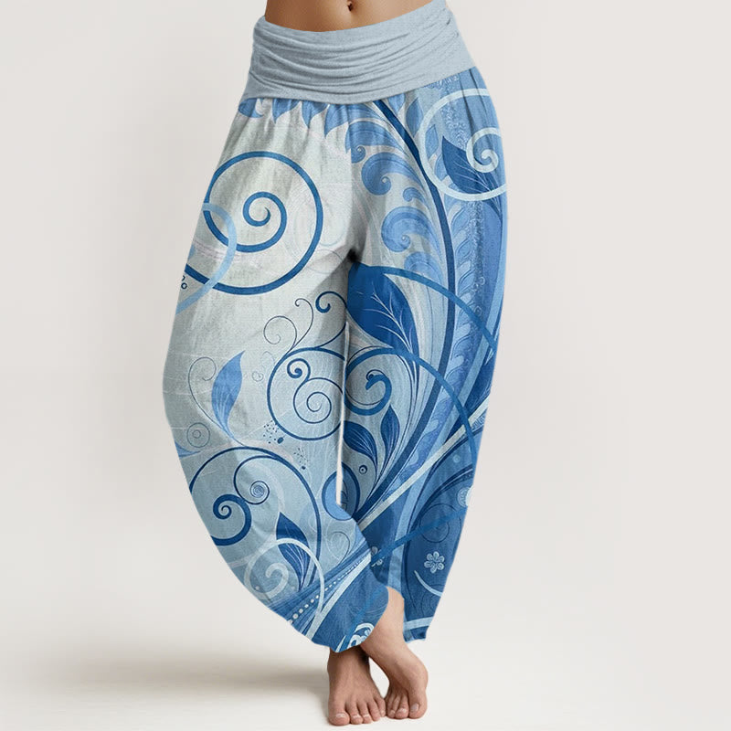 Pantalones harén casuales con estampado floral de enredadera de Buddha Stones para mujer - Celeste - US22，UK/AU26，EU54 (6XL) - image 5