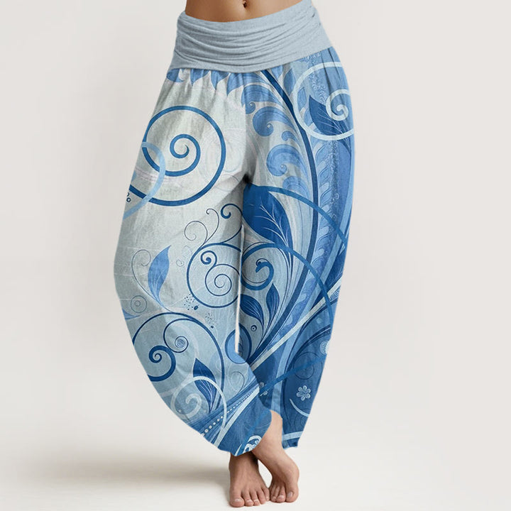 Pantalones harén casuales con estampado floral de enredadera de Buddha Stones para mujer - Celeste - US22，UK/AU26，EU54 (6XL) - image 5