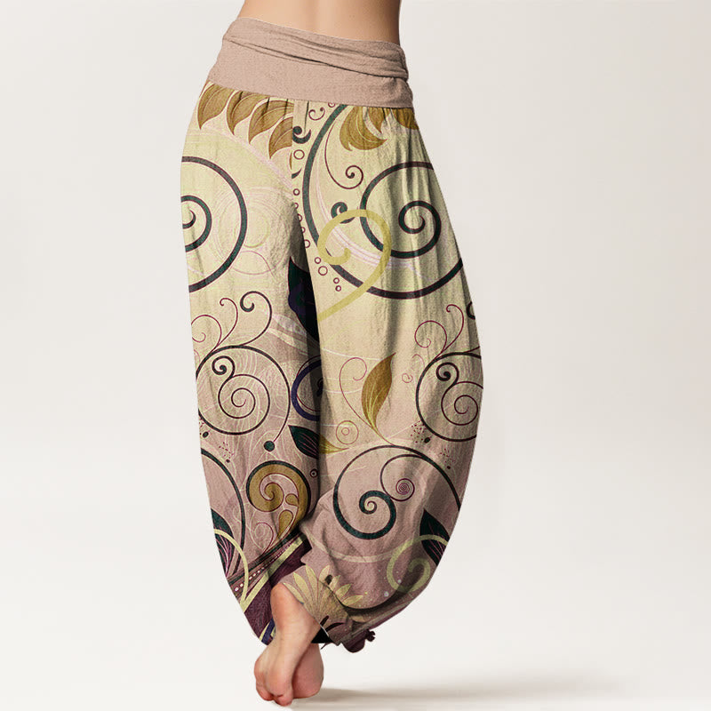 Pantalones harén casuales con estampado floral de enredadera de Buddha Stones para mujer - image 9