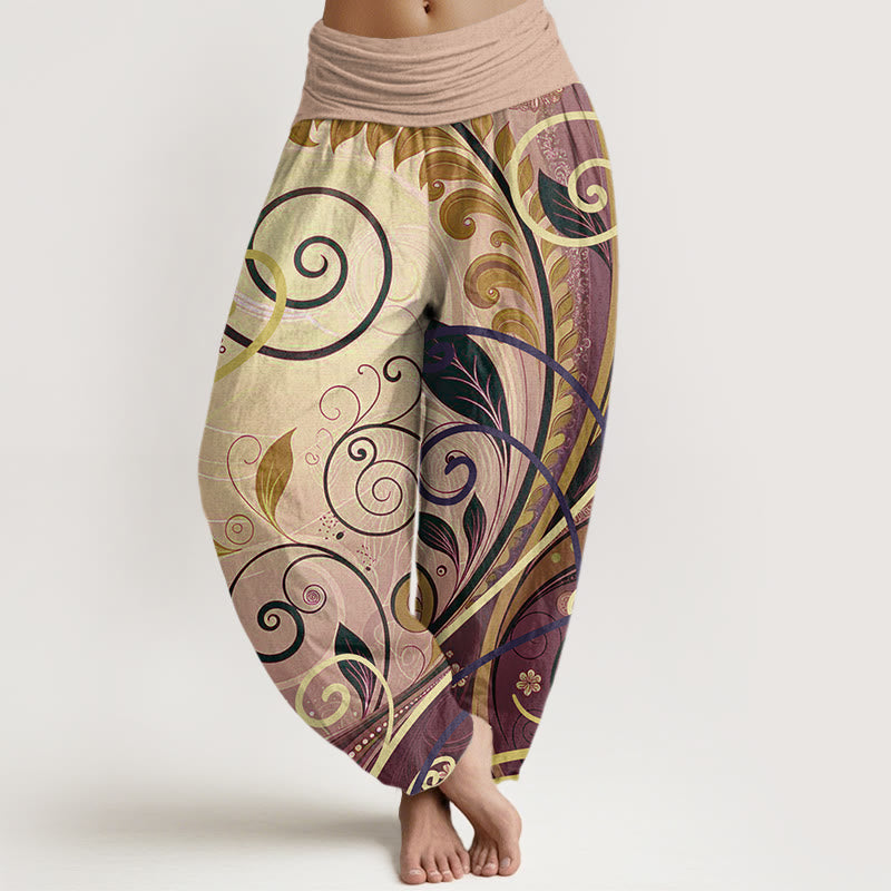 Pantalones harén casuales con estampado floral de enredadera de Buddha Stones para mujer - BurlyWood - US22，UK/AU26，EU54 (6XL) - image 8