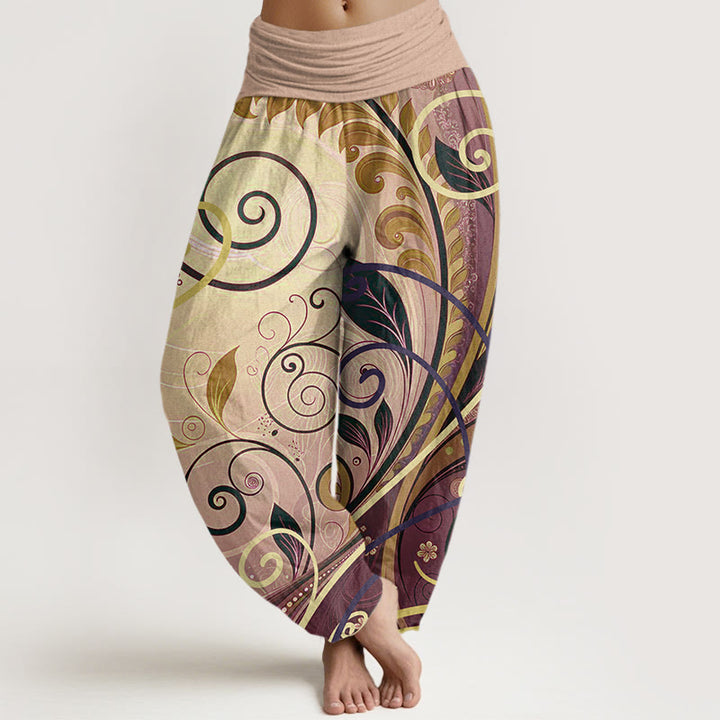 Pantalones harén casuales con estampado floral de enredadera de Buddha Stones para mujer - BurlyWood - US22，UK/AU26，EU54 (6XL) - image 8