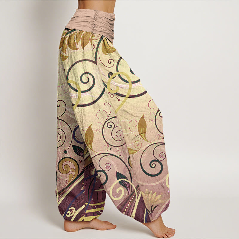 Pantalones harén casuales con estampado floral de enredadera de Buddha Stones para mujer - image 9