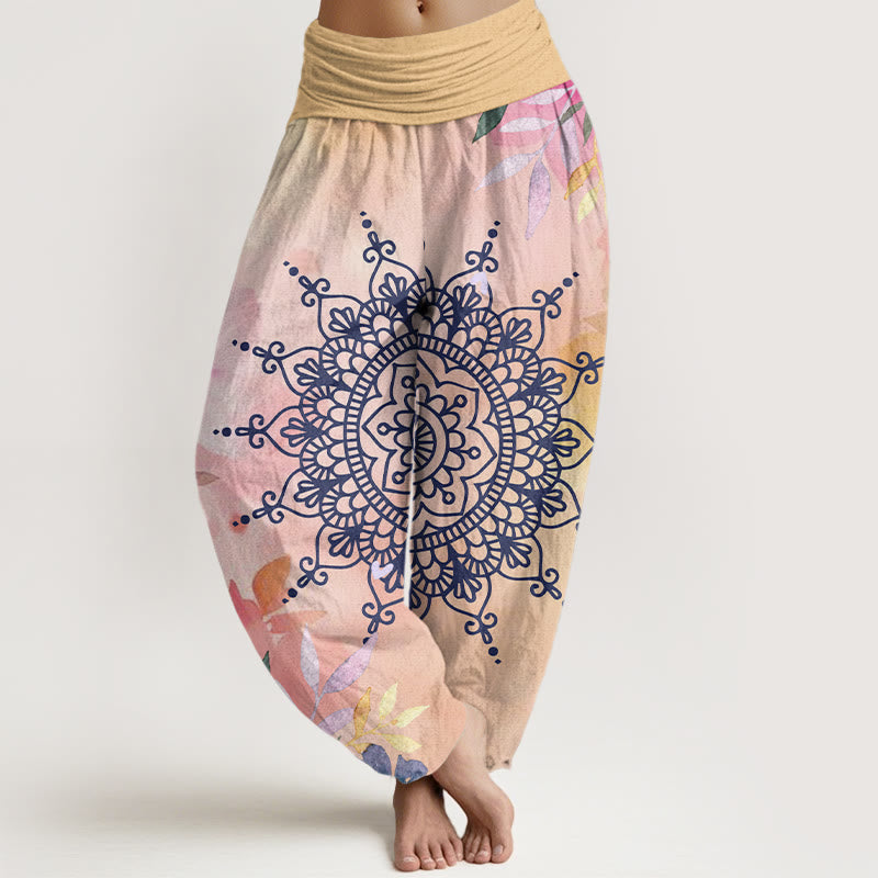 Pantalones harén informales con estampado de mandala y Buddha Stones para mujer - PeachPuff - US22，UK/AU26，EU54 (6XL) - image 0