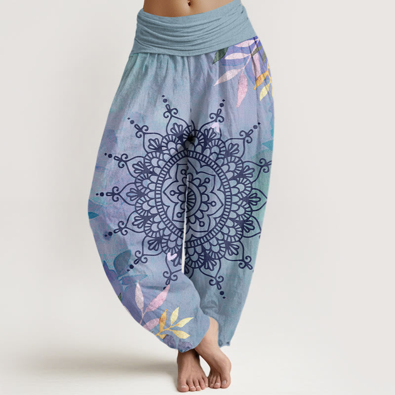 Pantalones harén informales con estampado de mandala y Buddha Stones para mujer - Azul acero claro - US22，UK/AU26，EU54 (6XL) - image 5