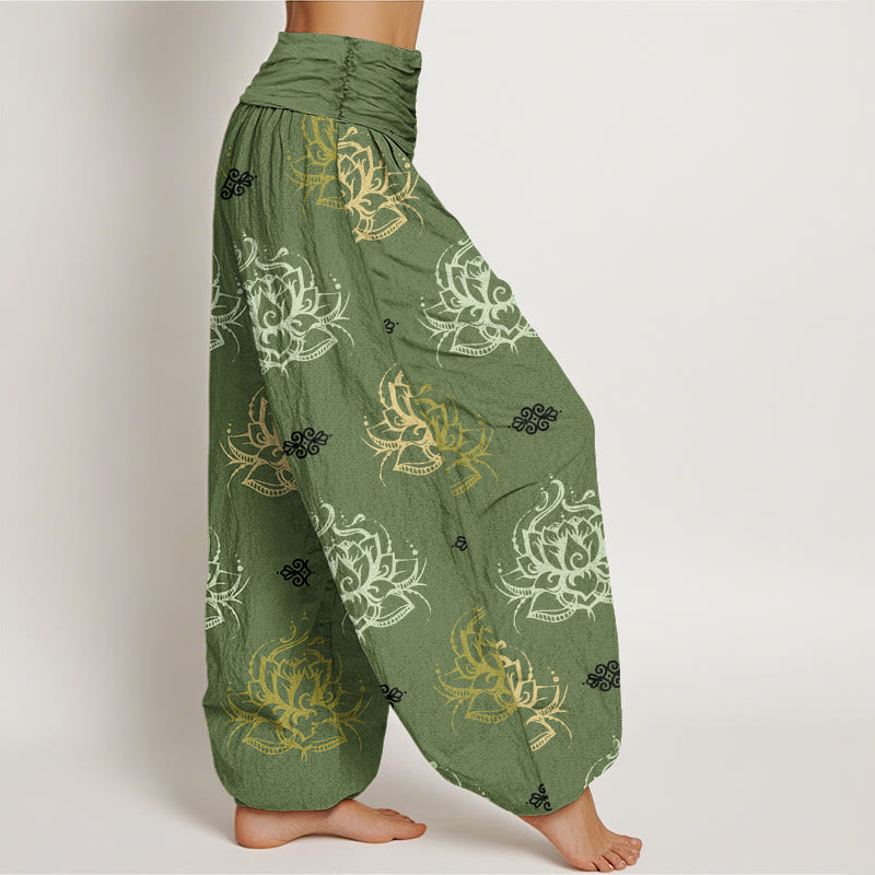 Pantalones harén para mujer con estampado de flores de loto y Buddha Stones en varios colores - image 6
