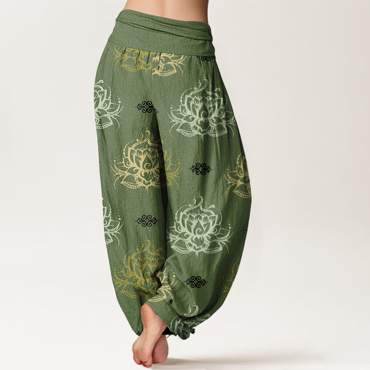 Pantalones harén para mujer con estampado de flores de loto y Buddha Stones en varios colores - image 6