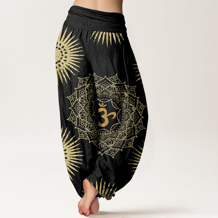 Pantalones harén para mujer con diseño de mandala, símbolo Om y sol, con Buddha Stones - image 1