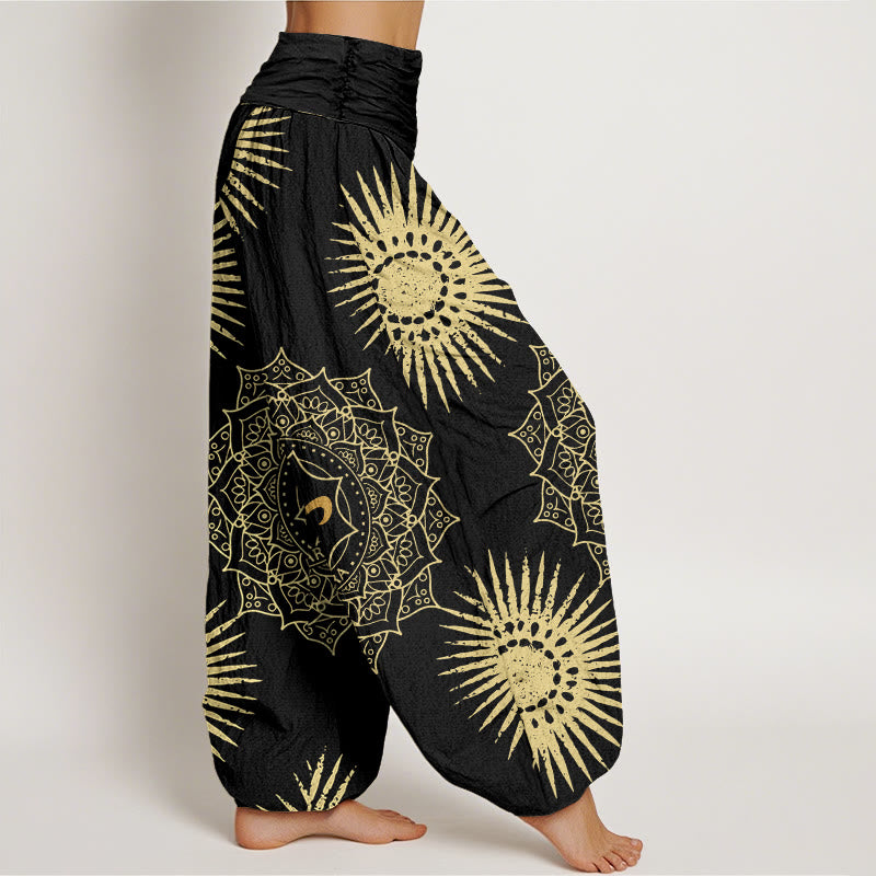 Pantalones harén para mujer con diseño de mandala, símbolo Om y sol, con Buddha Stones - image 2