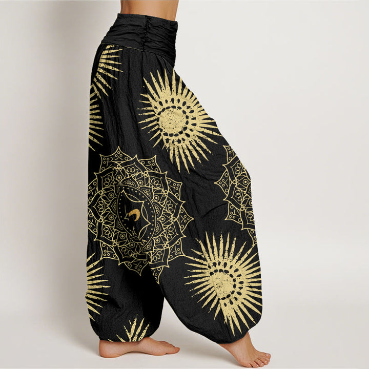Pantalones harén para mujer con diseño de mandala, símbolo Om y sol, con Buddha Stones - image 2